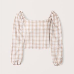 NWT Abercrombie Plaid Puff Sleeve Top